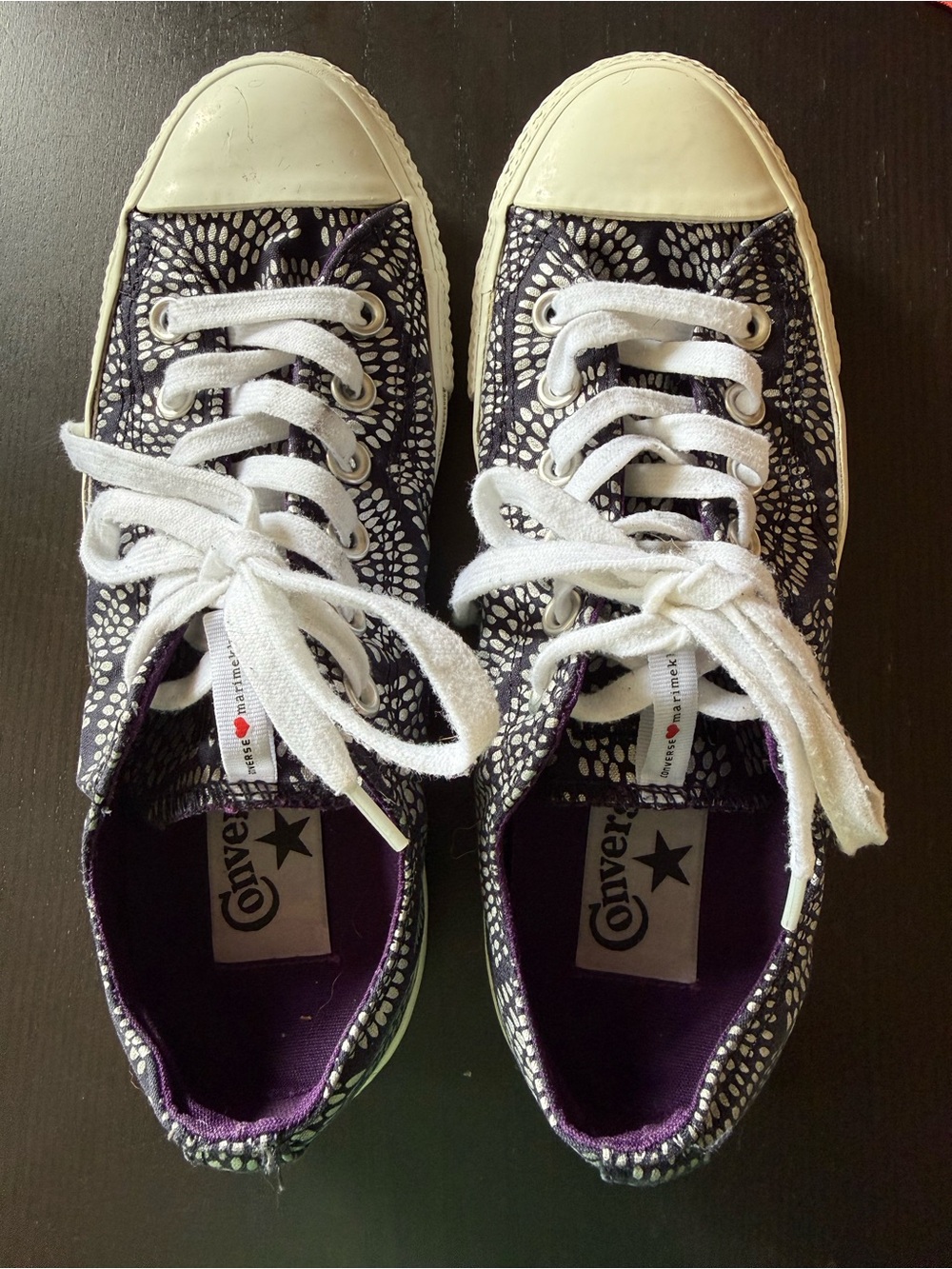 Converse navy blue and white Patterned Low-Top Sneakers- collab with Marimekko.